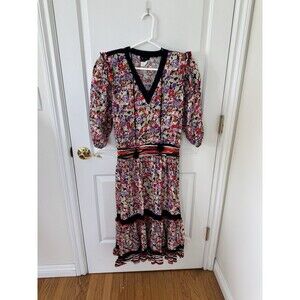 Diane Freis Bohemian Cotton Floral Ruffled Tiered Midi Dress